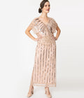  1920s Blush Pink Deco Angelina Maxi Flapper Dress