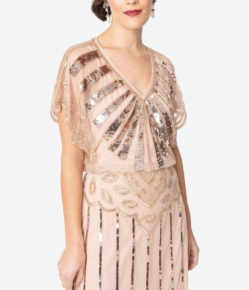  1920s Blush Pink Deco Angelina Maxi Flapper Dress