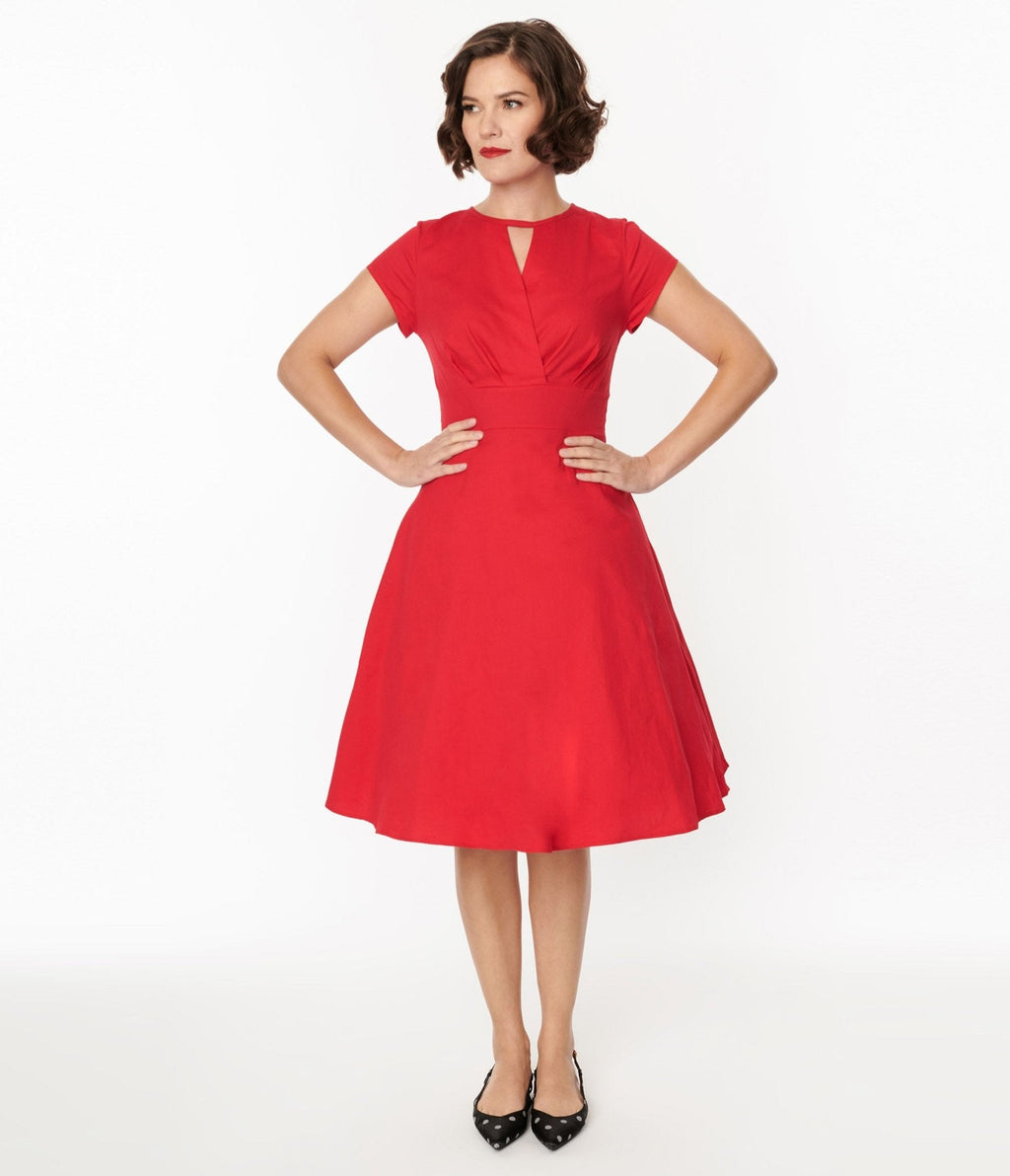  1950s Style Red Cotton Swing Dress