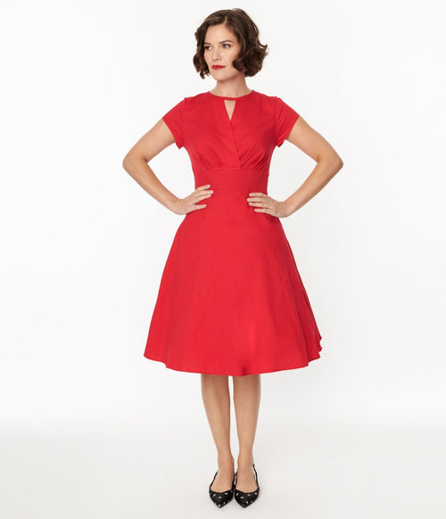  1950s Style Red Cotton Swing Dress