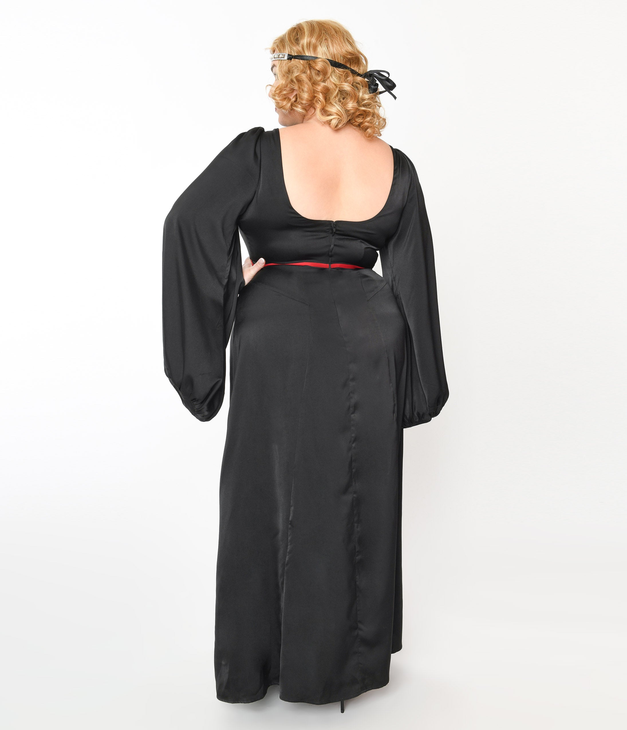  The Great Gatsby X Unique Vintage Plus Size Black Satin & Red Contrast Evening Gown