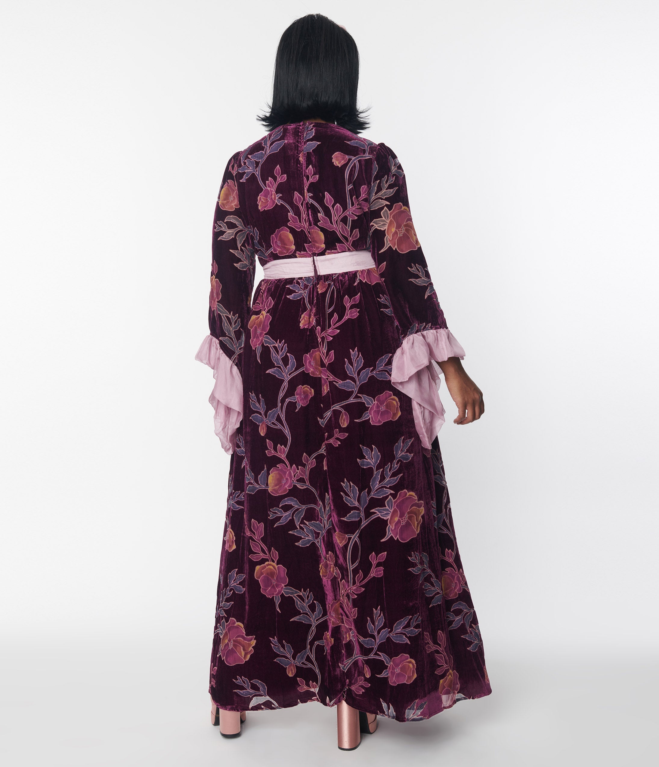  Unique Vintage Plus Size Purple Floral Burnout Velvet Maxi Dress