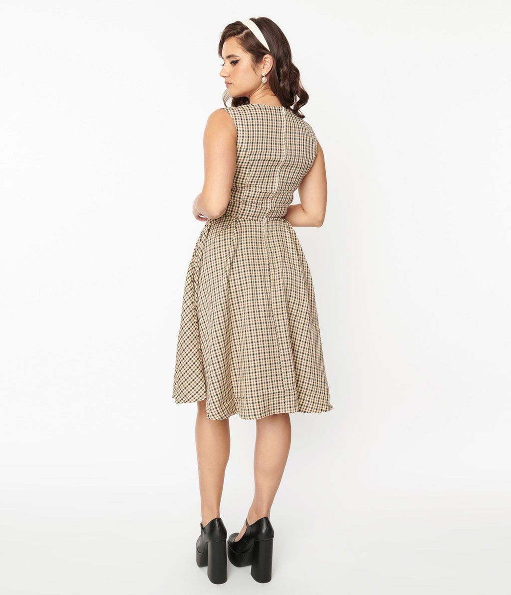  Beige & Black Gingham Swing Dress