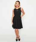  Black Bat Collar Flare Dress