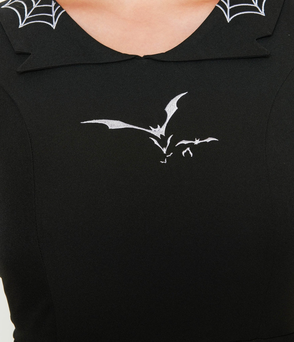  Black Bat Collar Flare Dress