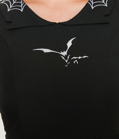  Black Bat Collar Flare Dress