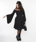  Black Bell Sleeve Flare Dress