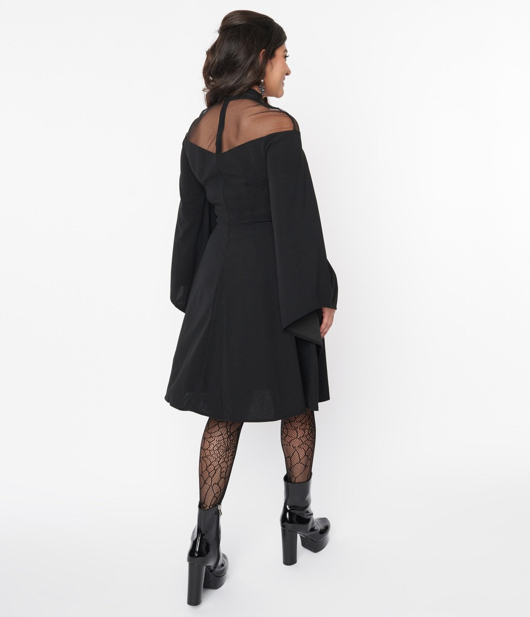  Black Bell Sleeve Flare Dress