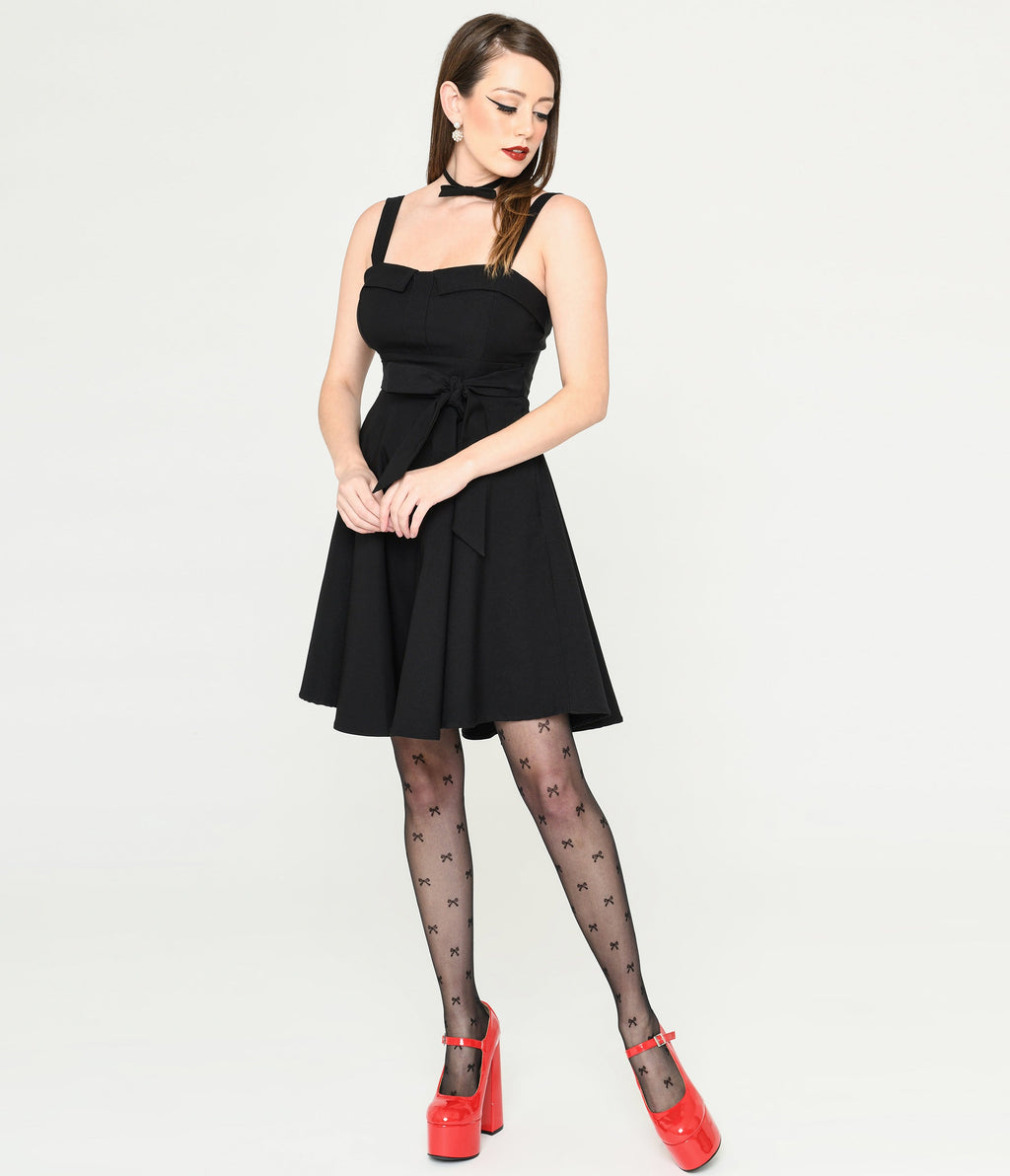  Black Bow Fit & Flare Mini Dress