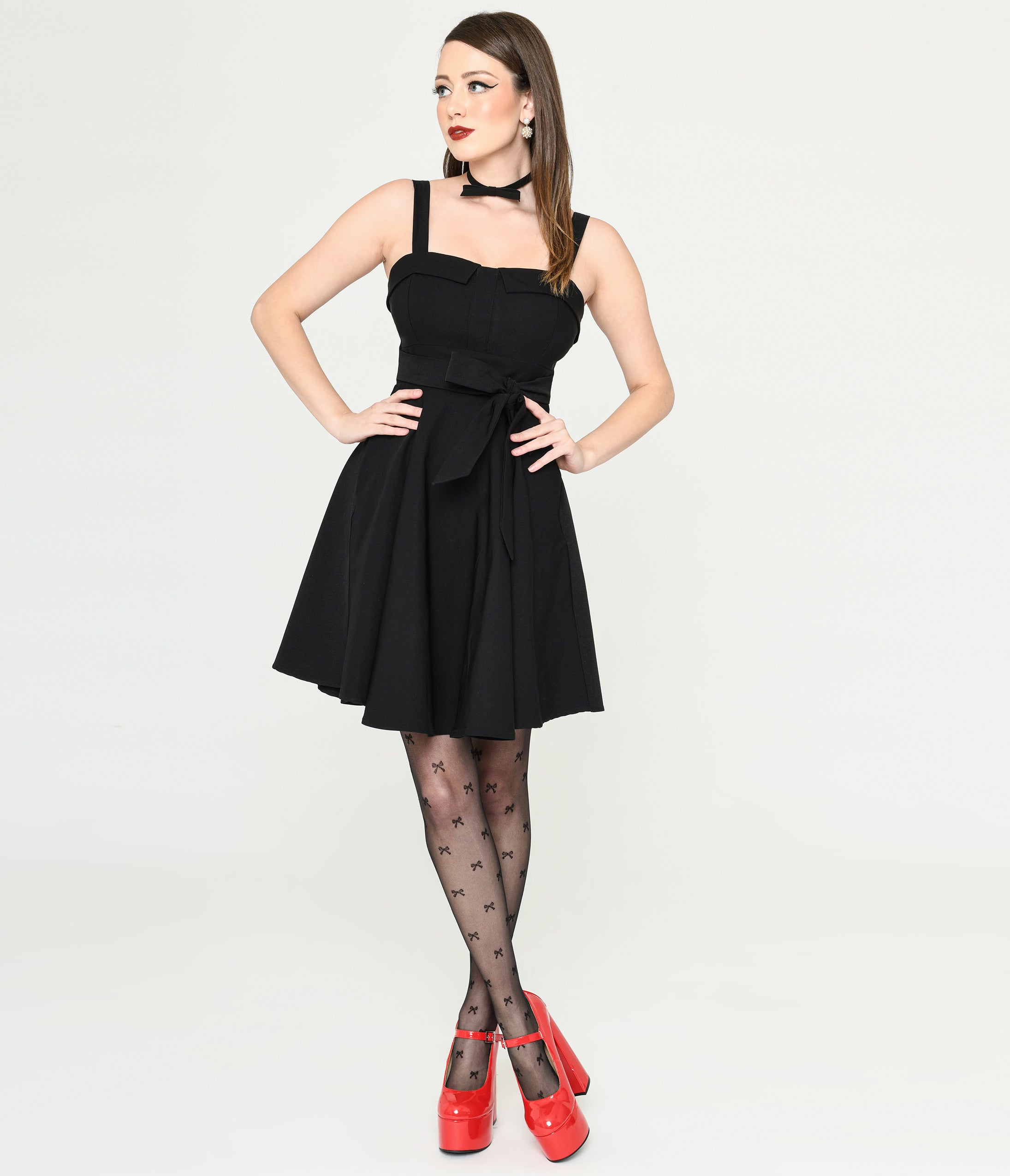  Black Bow Fit & Flare Mini Dress