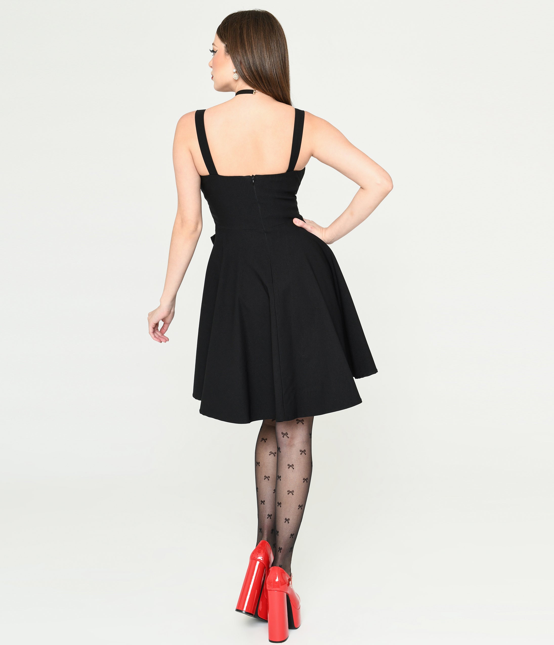  Black Bow Fit & Flare Mini Dress