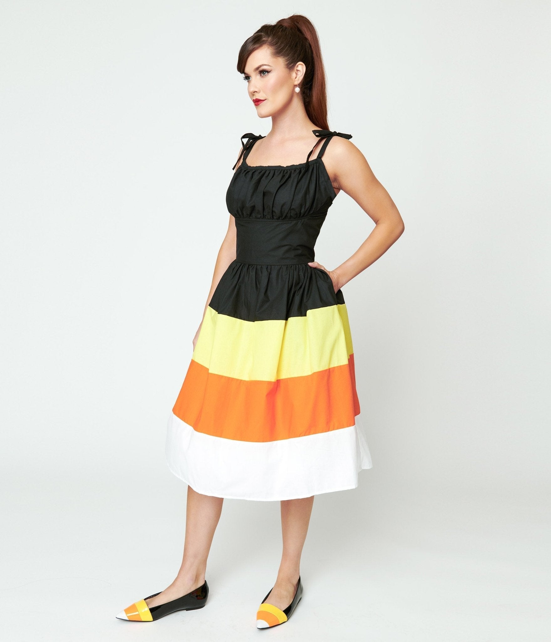  Black & Candy Corn Stripe Swing Dress