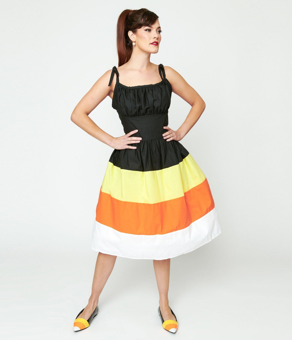  Black & Candy Corn Stripe Swing Dress