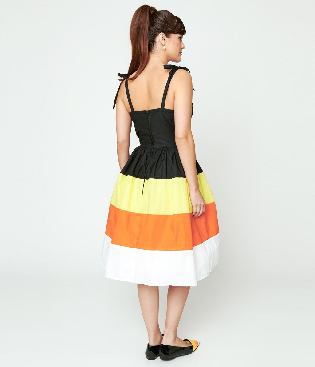  Black & Candy Corn Stripe Swing Dress