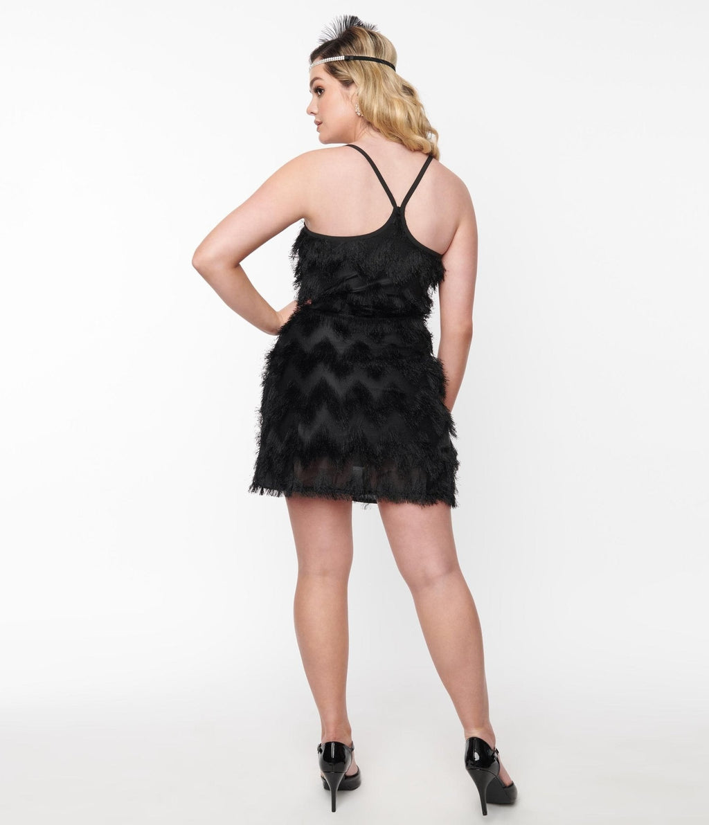  Black Chevron Fringe Mini Shift Dress
