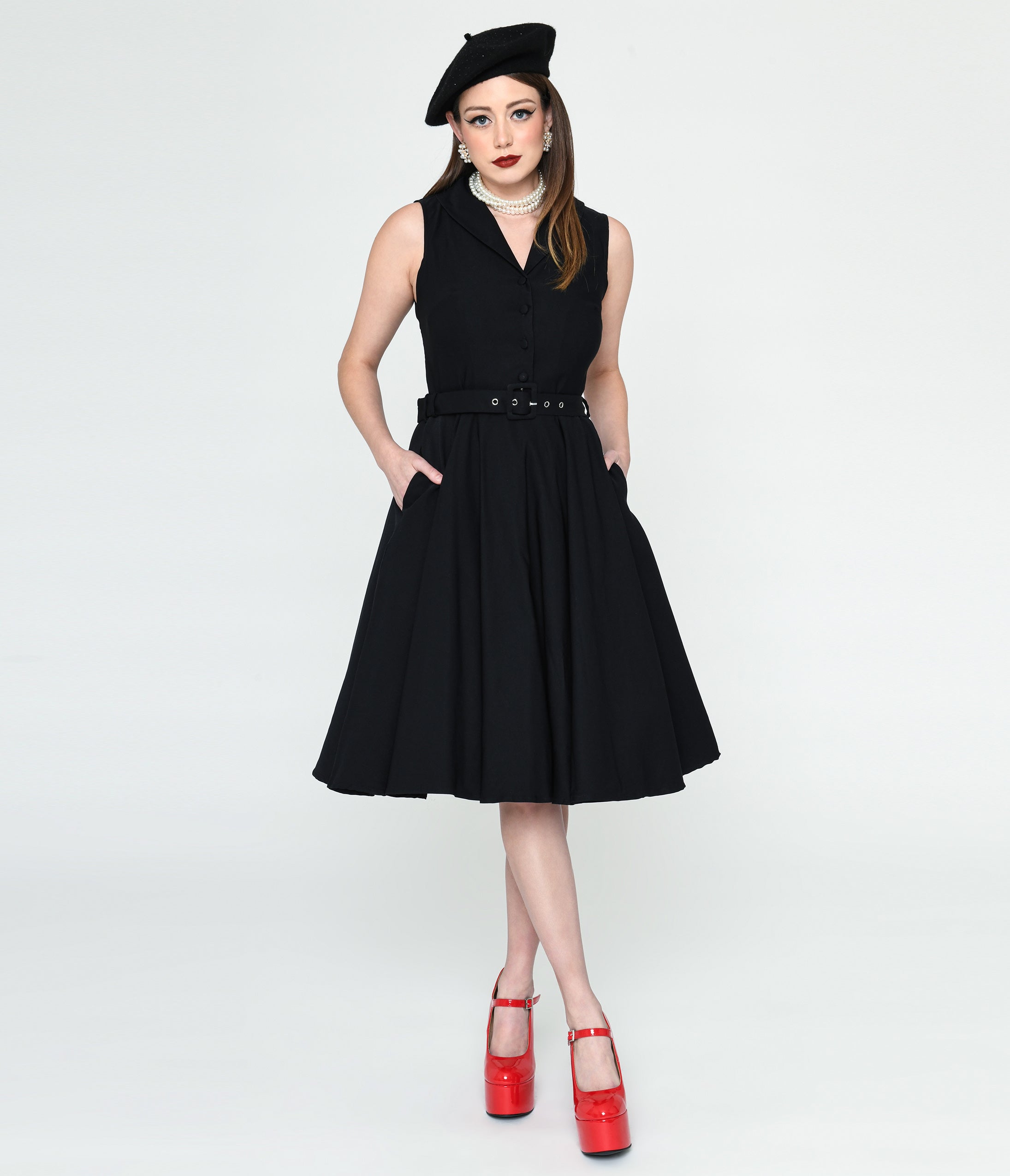  Black Collared Jani Swing Dress