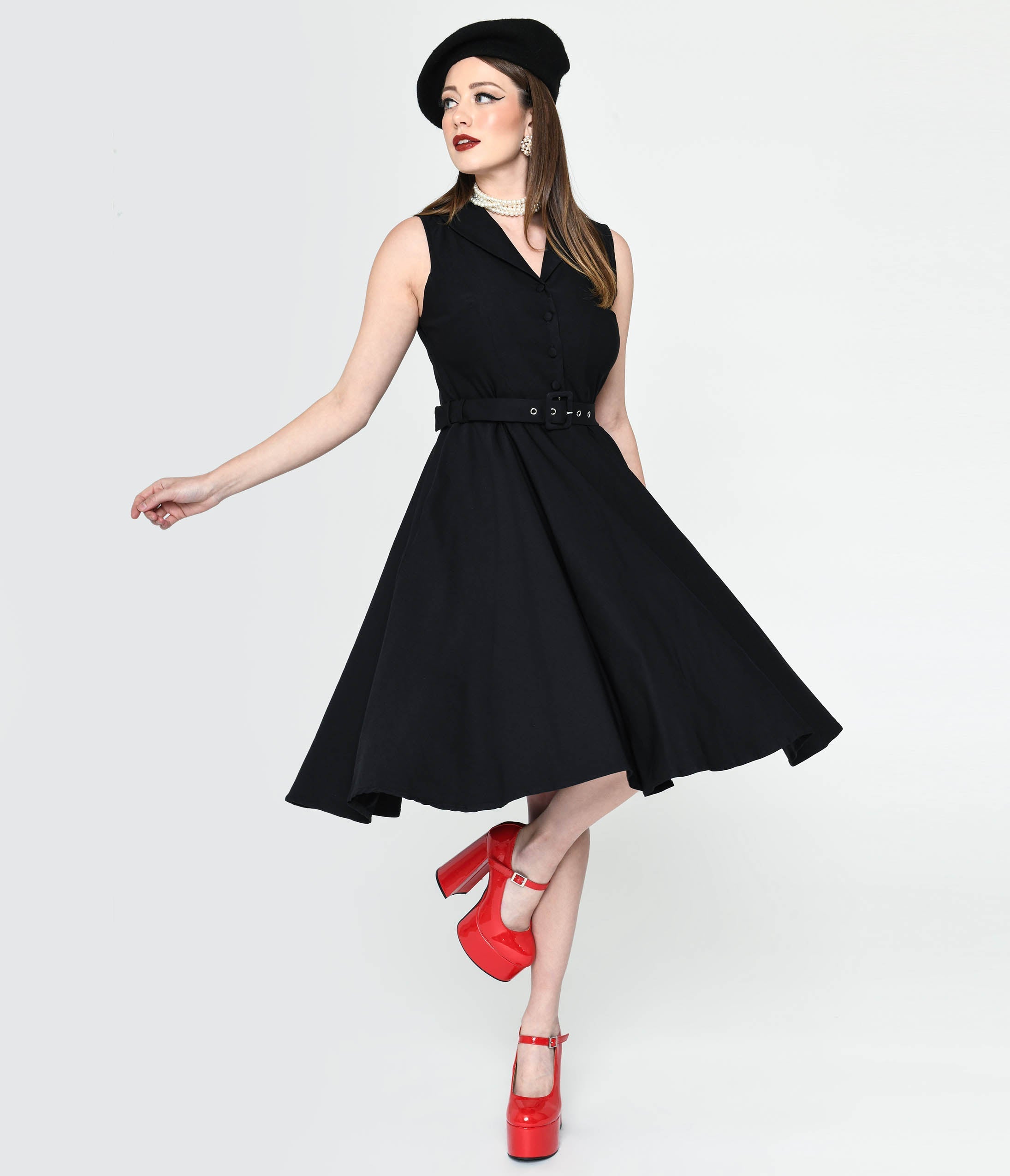  Black Collared Jani Swing Dress
