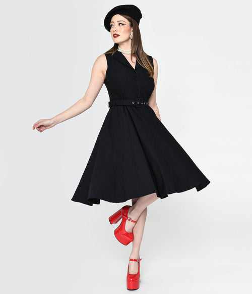  Black Collared Jani Swing Dress