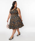  Black Ditsy Woodland Mushroom Swing Dress
