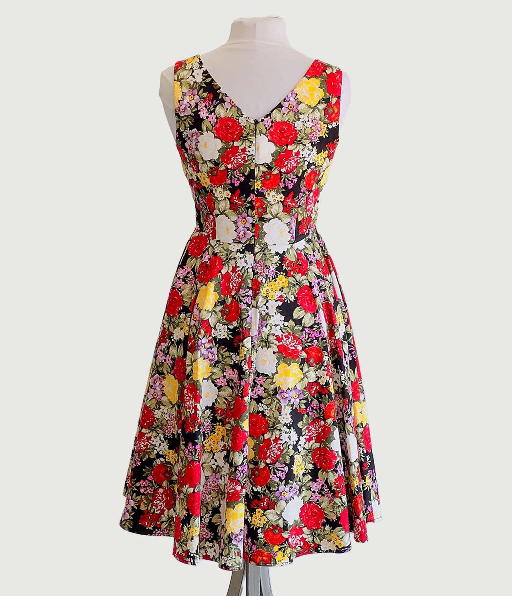  Black Garden Floral Swing Dress