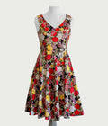  Black Garden Floral Swing Dress