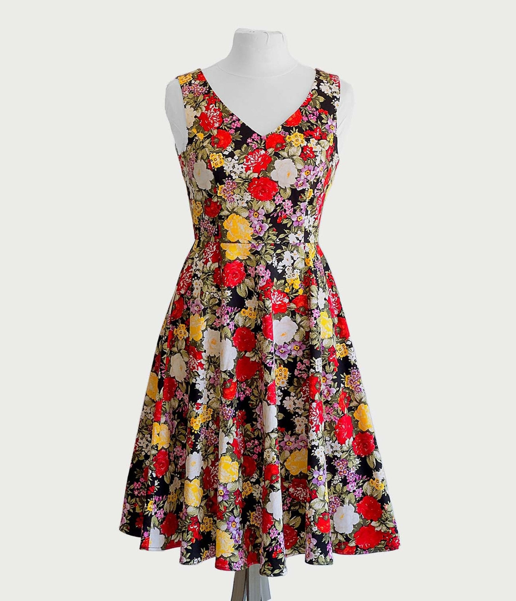  Black Garden Floral Swing Dress
