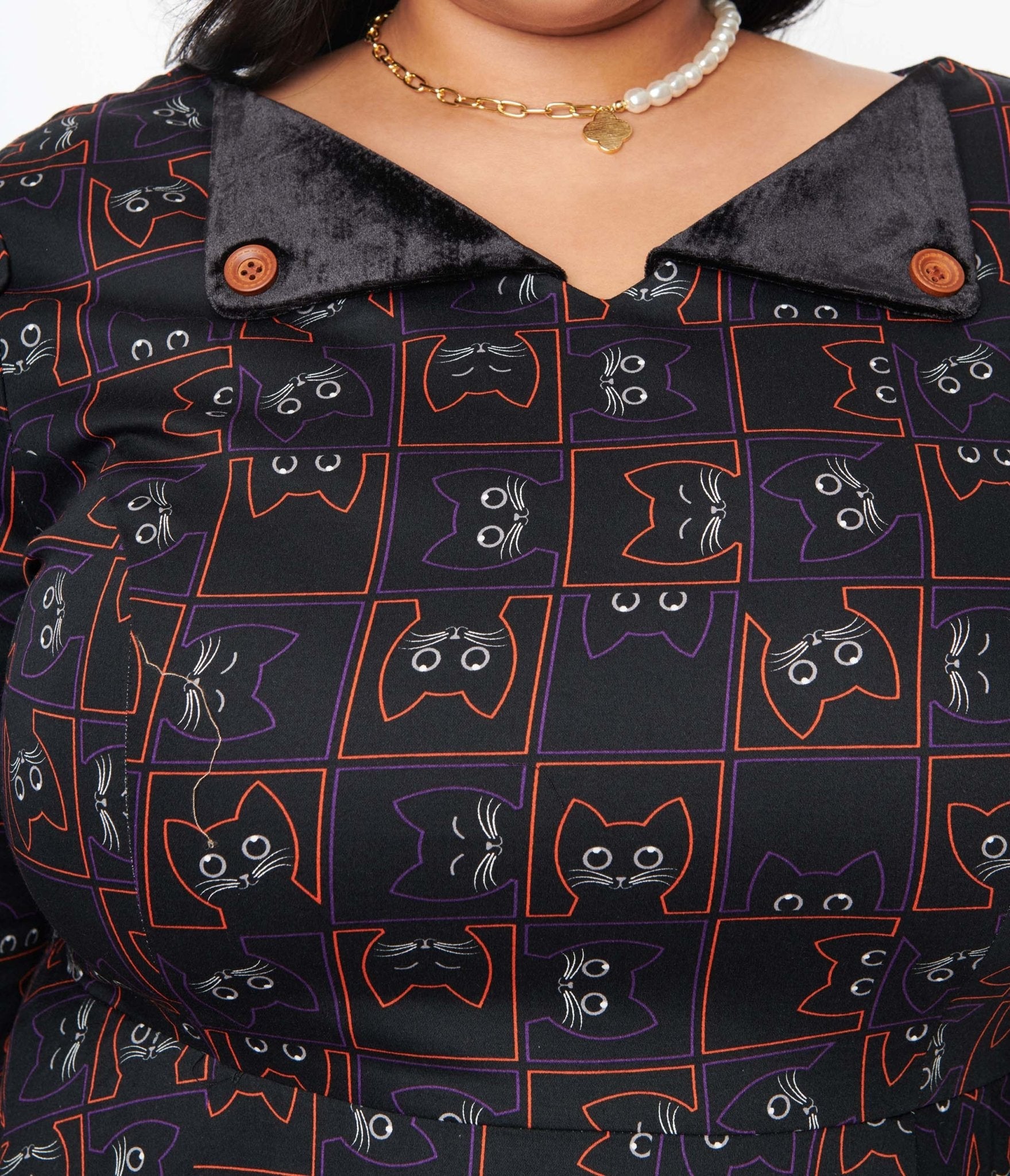  Black Kitty Cat Checkered Swing Dress
