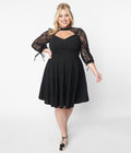  Black Lace Sleeved Knit Swing Dress