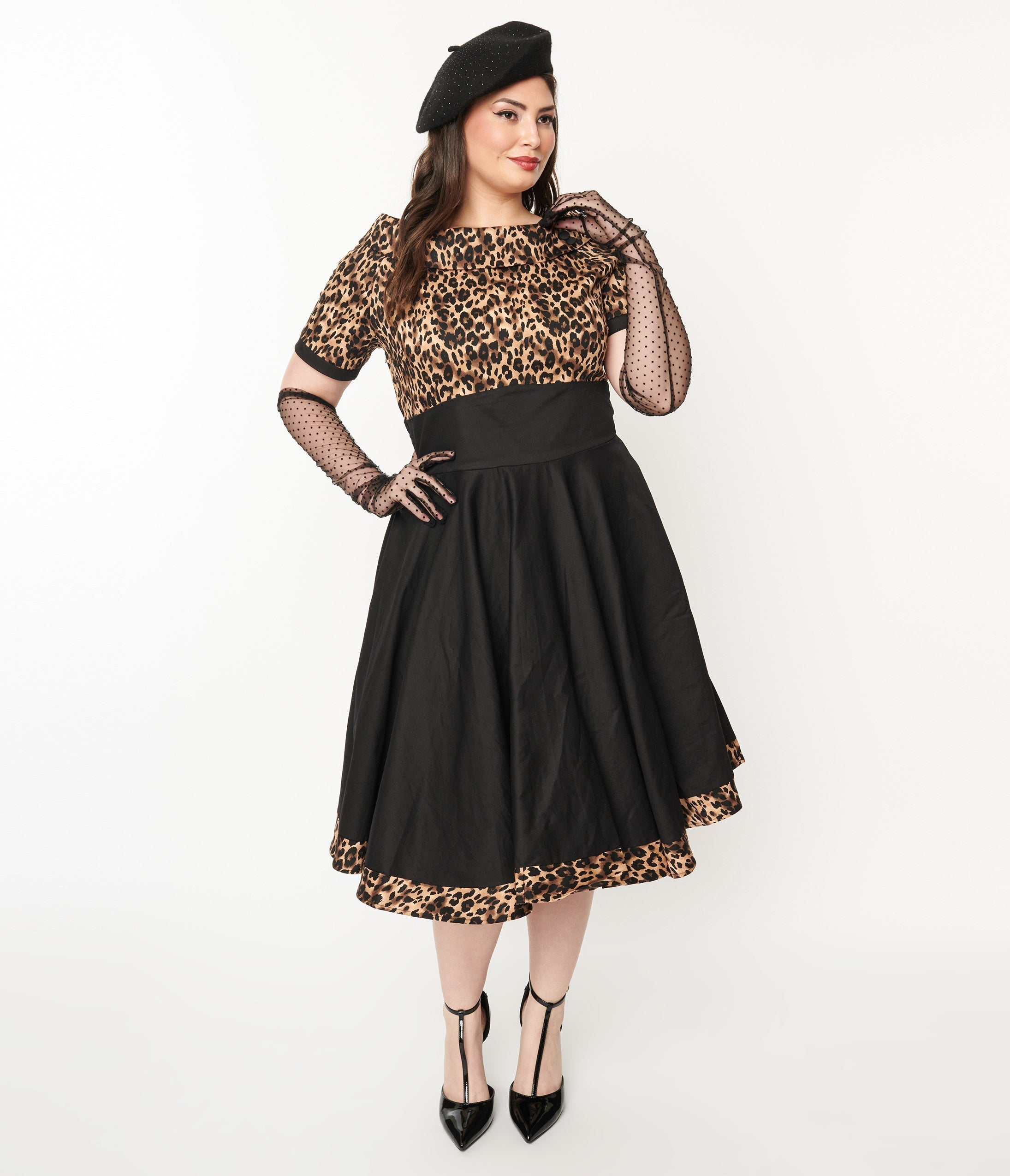  Black & Leopard Print Darlene Swing Dress