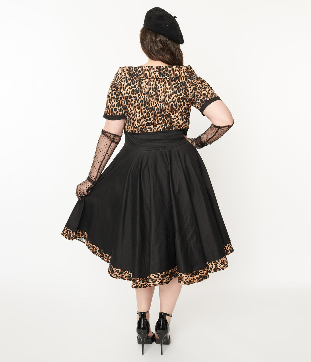  Black & Leopard Print Darlene Swing Dress