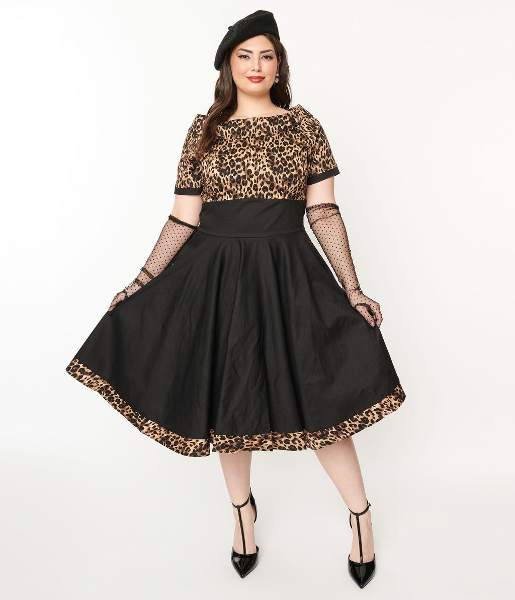  Black & Leopard Print Darlene Swing Dress