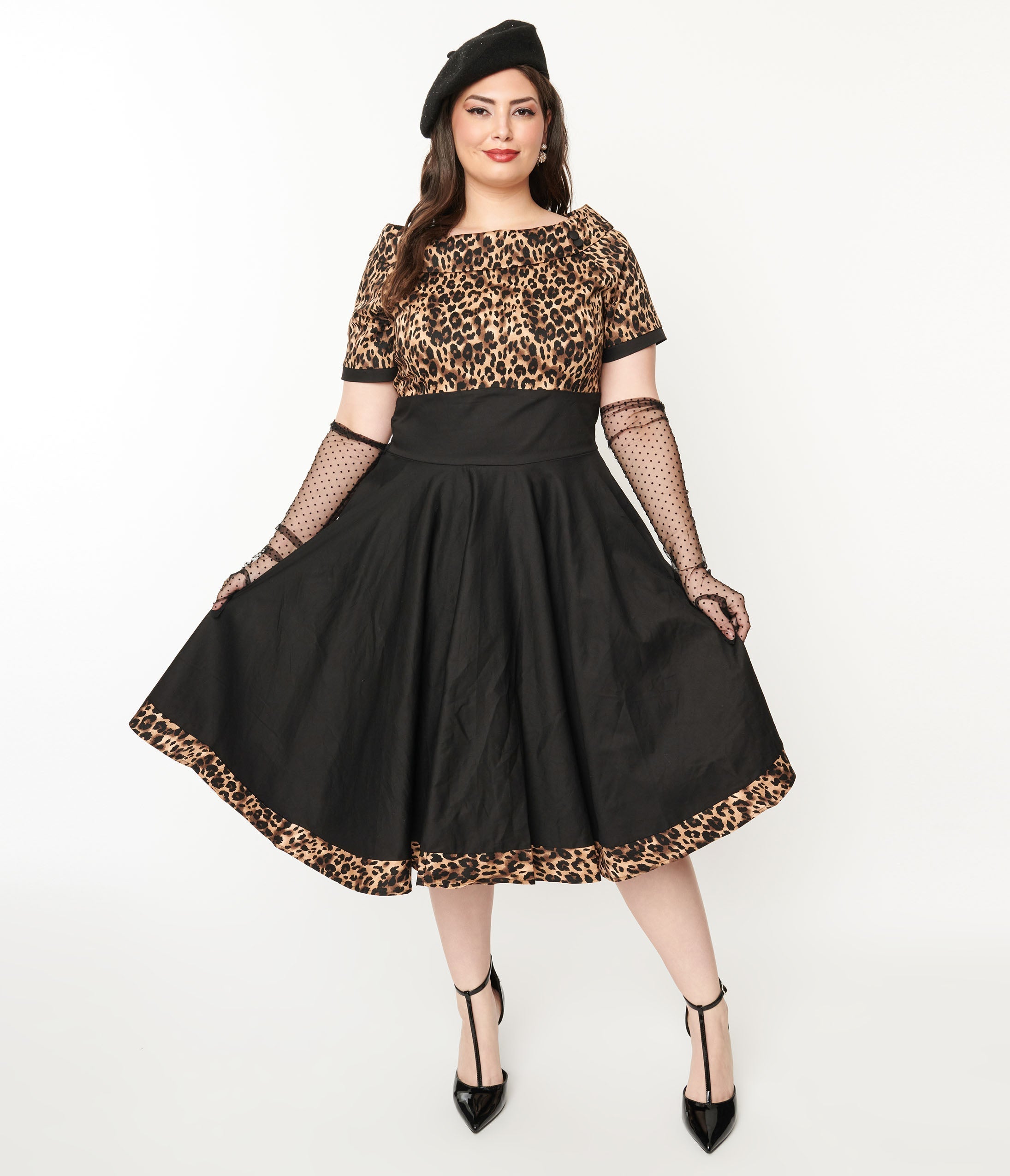  Black & Leopard Print Darlene Swing Dress