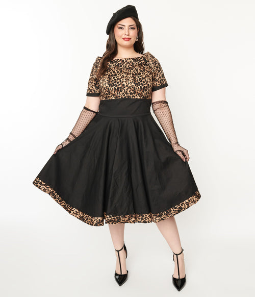  Black & Leopard Print Darlene Swing Dress