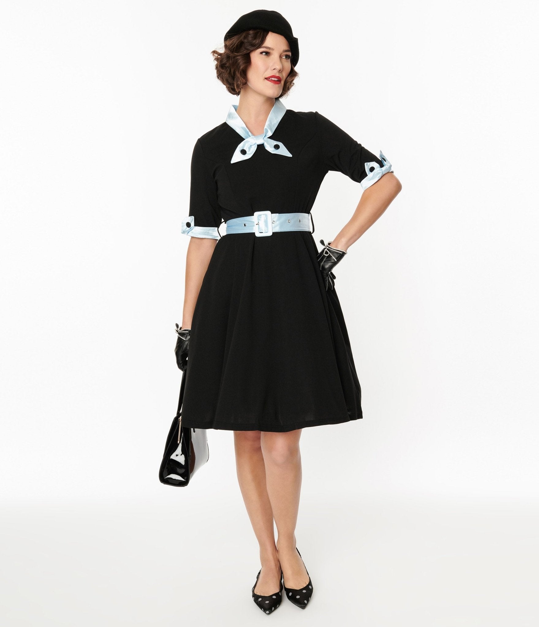  Black & Light Blue Flare Dress
