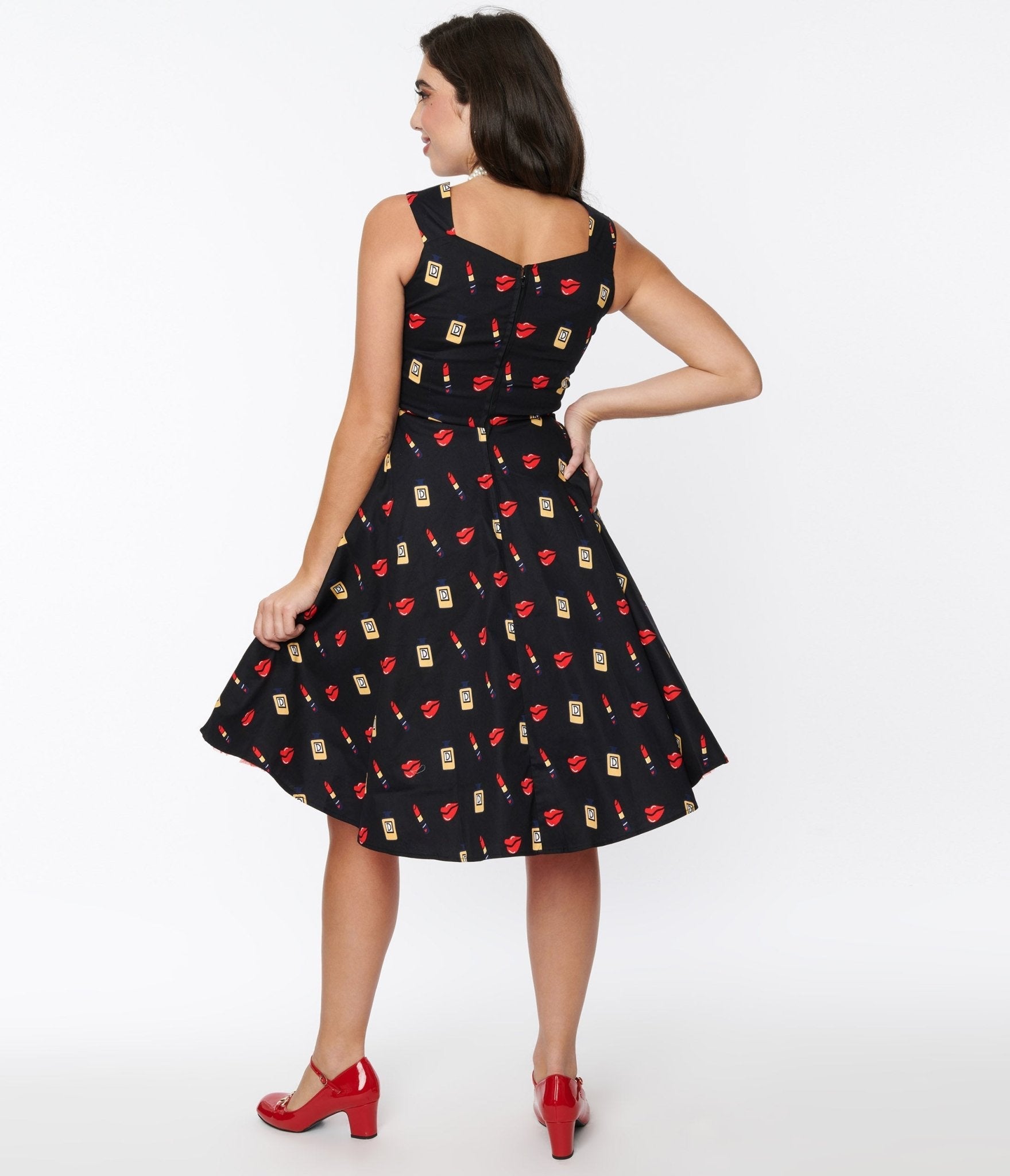  Black Makeup Print Swing Dress