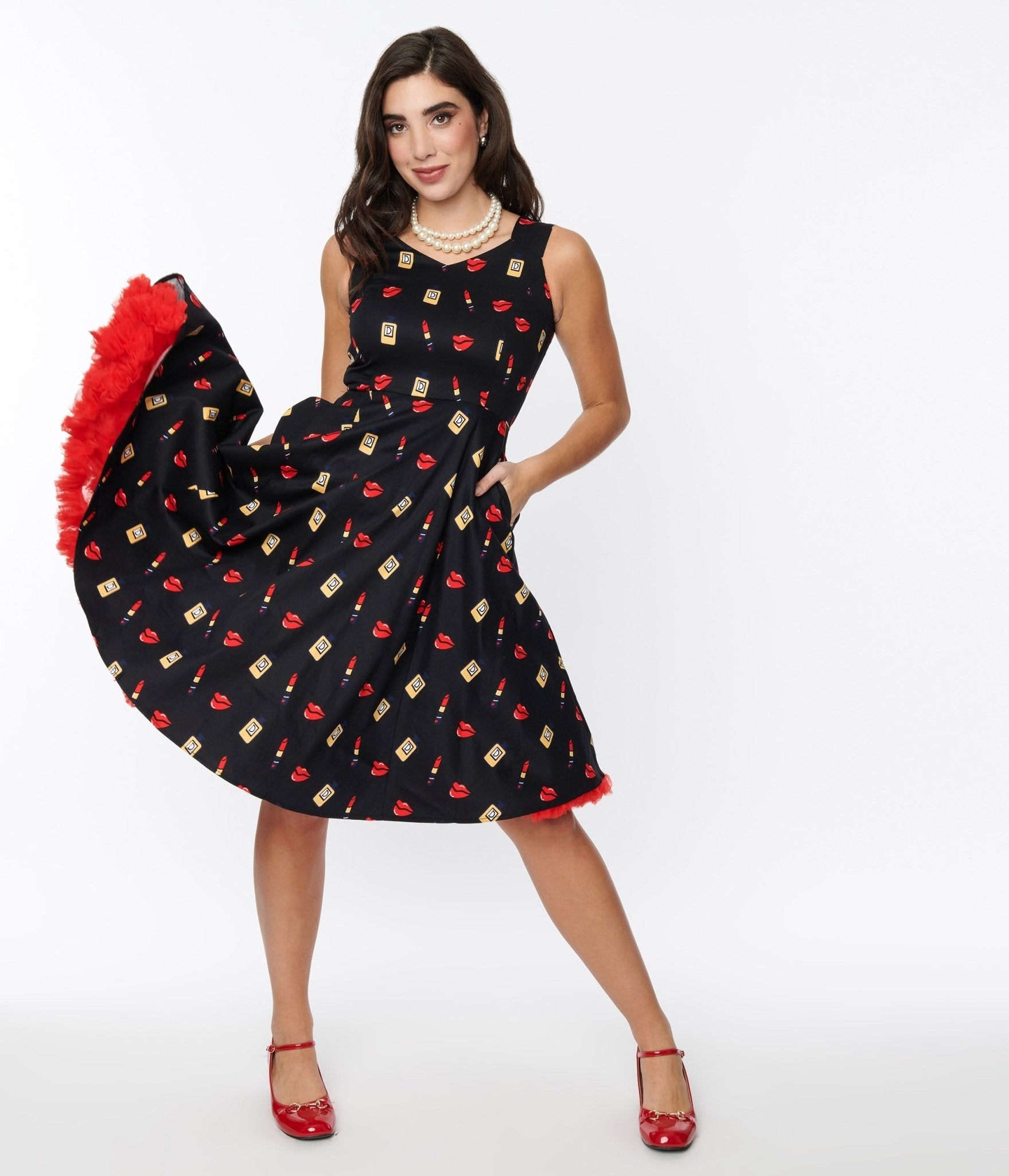  Black Makeup Print Swing Dress