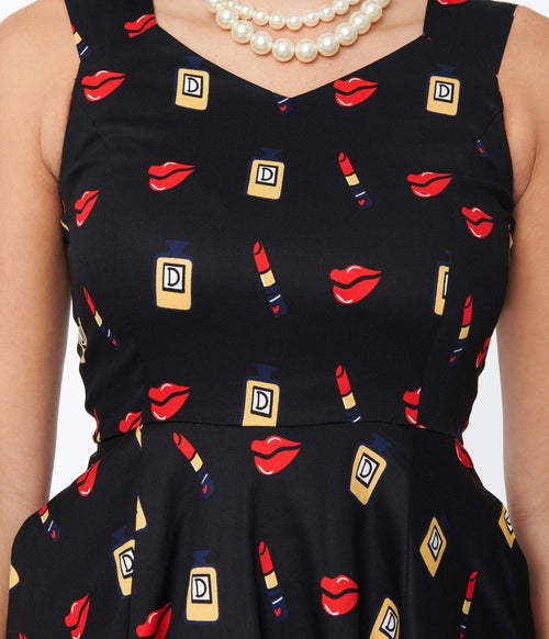  Black Makeup Print Swing Dress