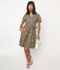  Black & Multicolor Floral Fit & Flare Dress