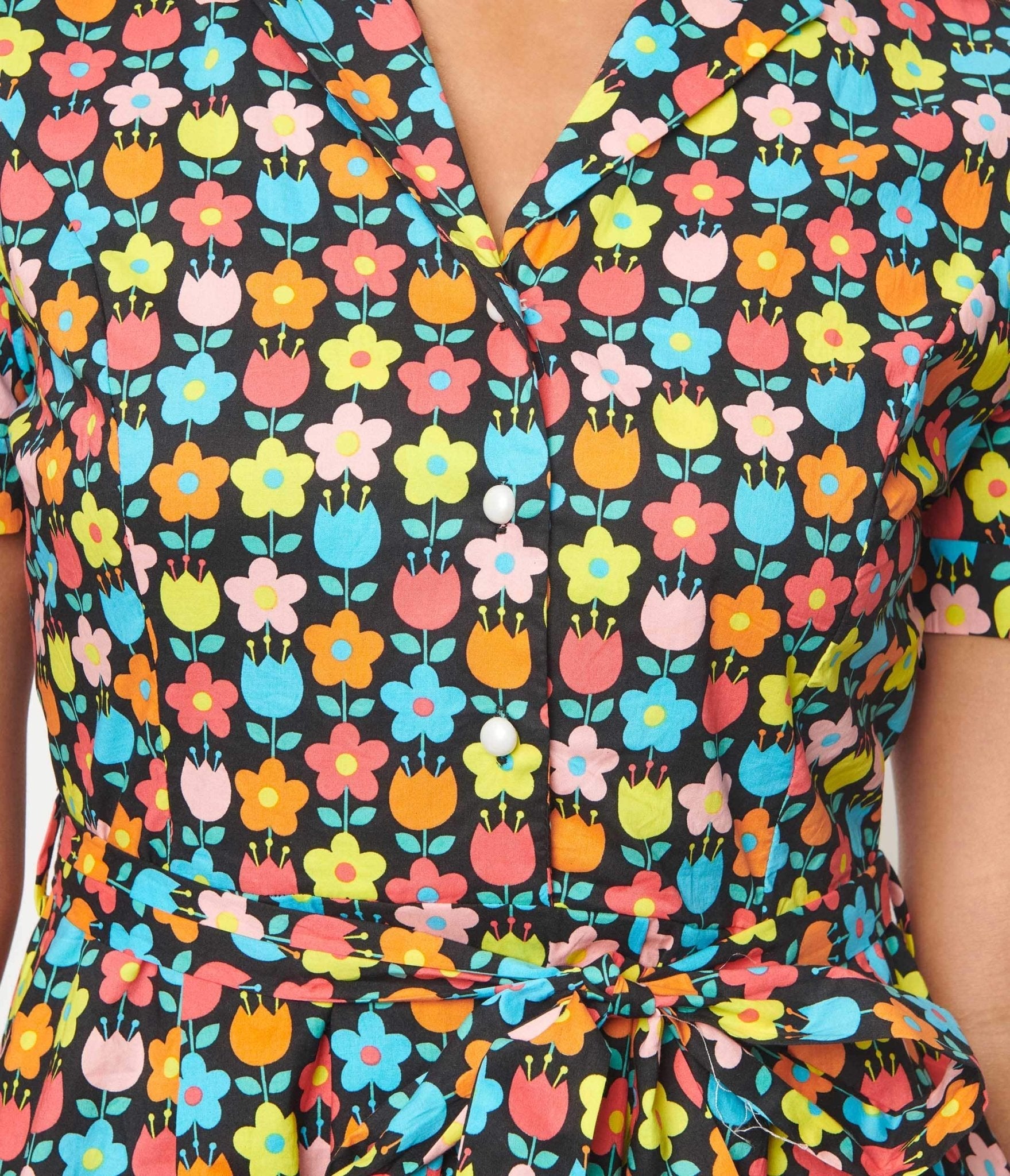  Black & Multicolor Floral Fit & Flare Dress