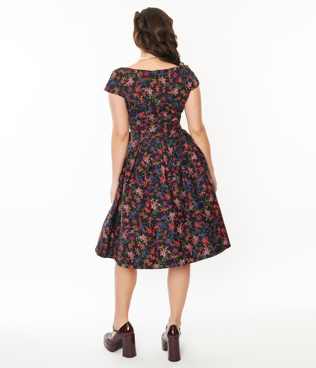  Black & Multicolor Floral Nova Swing Dress