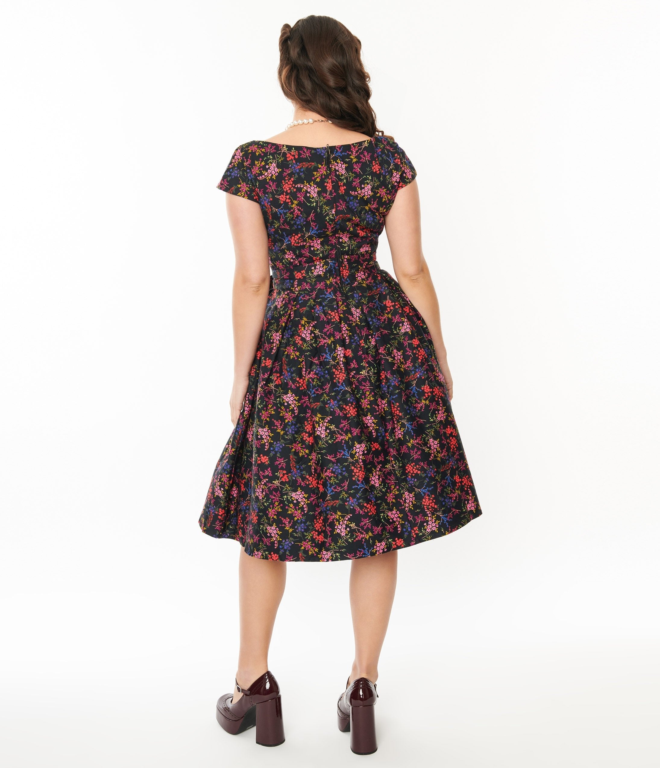  Black & Multicolor Floral Nova Swing Dress
