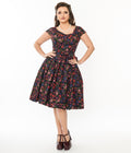  Black & Multicolor Floral Nova Swing Dress