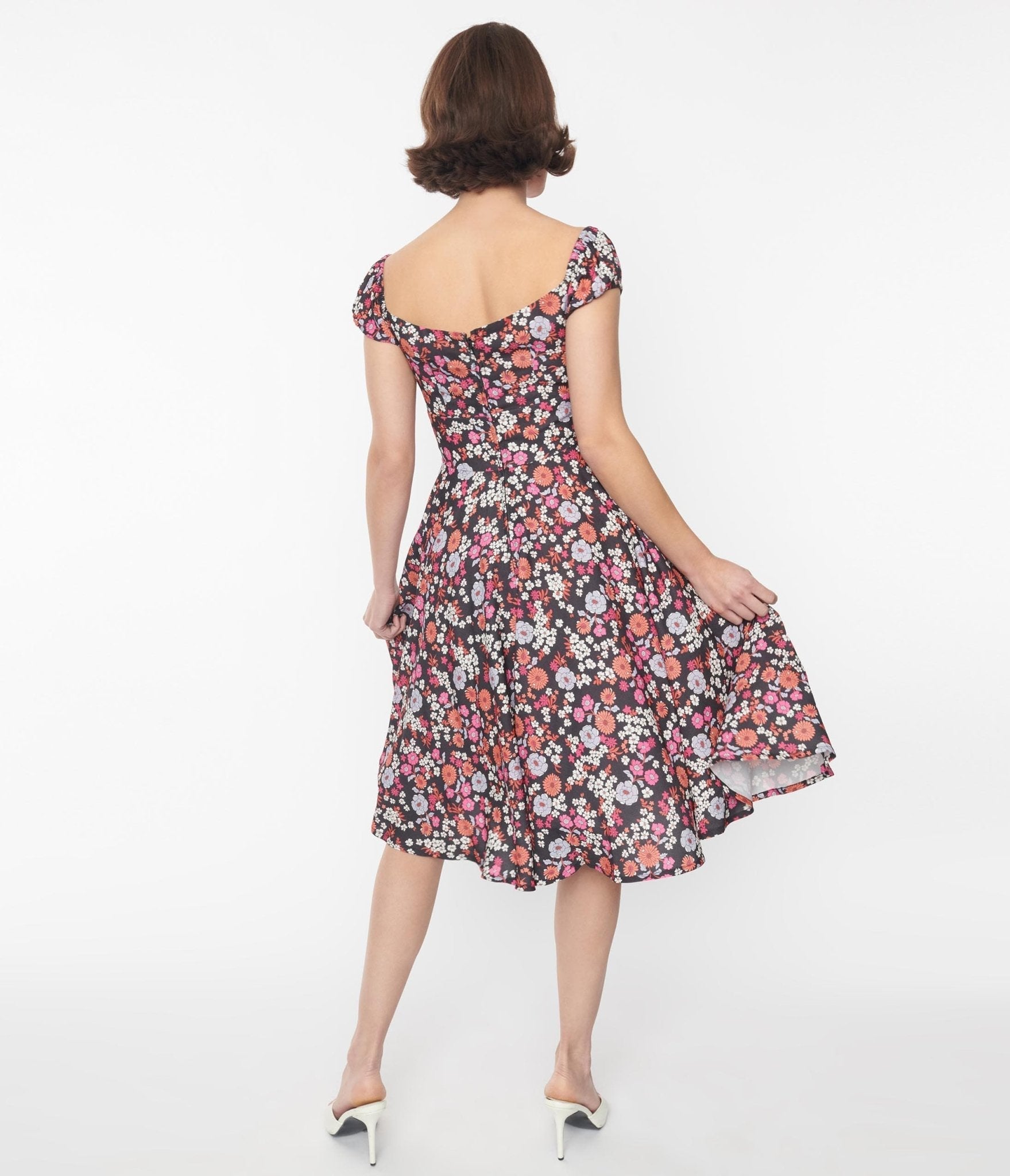 Black Multicolor Floral Sophia Swing Dress
