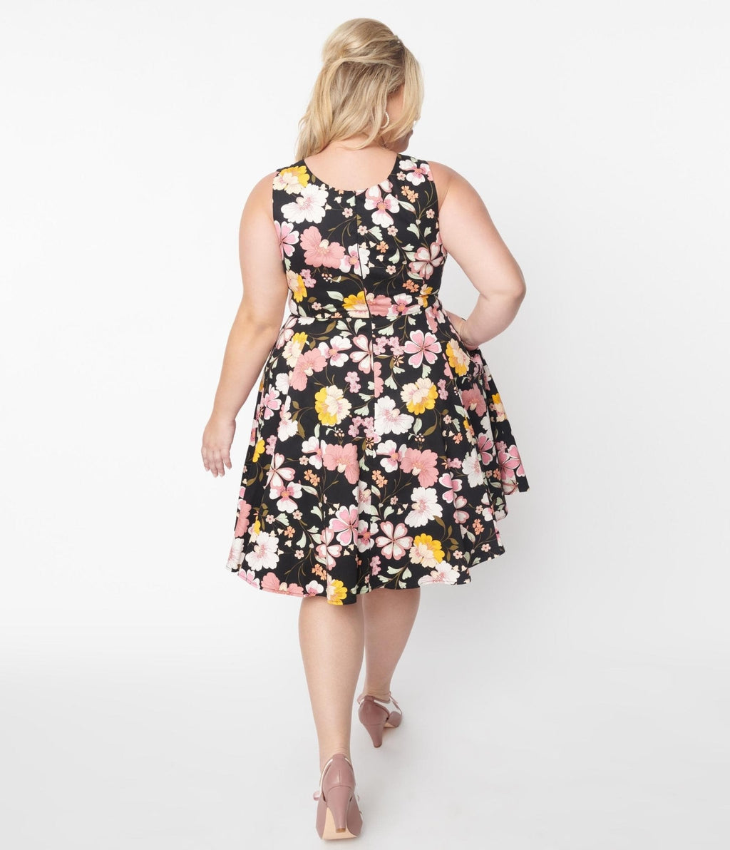  Black & Pink Cherry Blossom Swing Dress
