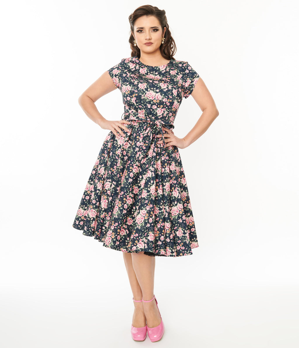  Black & Pink Floral Cleo Swing Dress