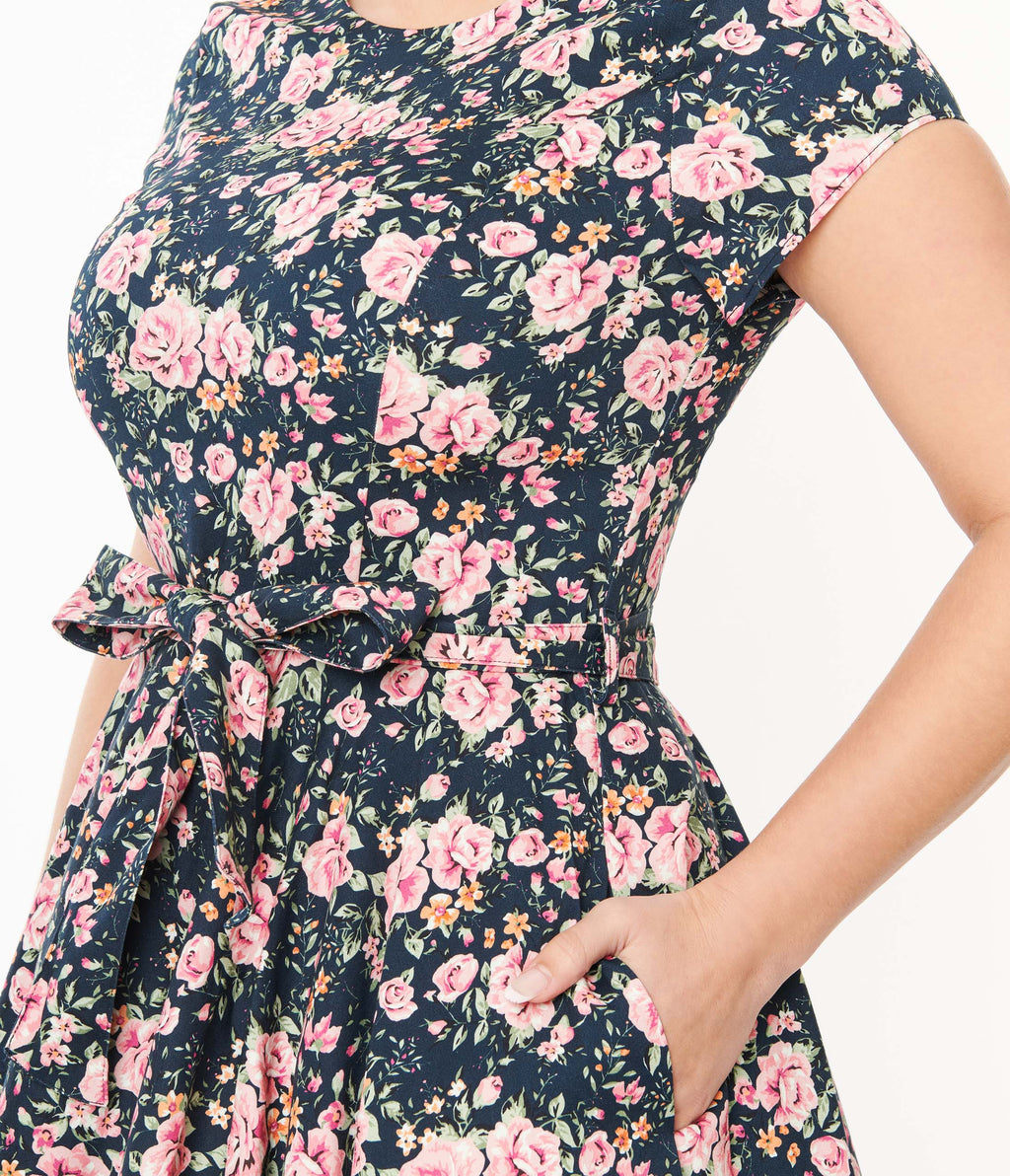  Black & Pink Floral Cleo Swing Dress
