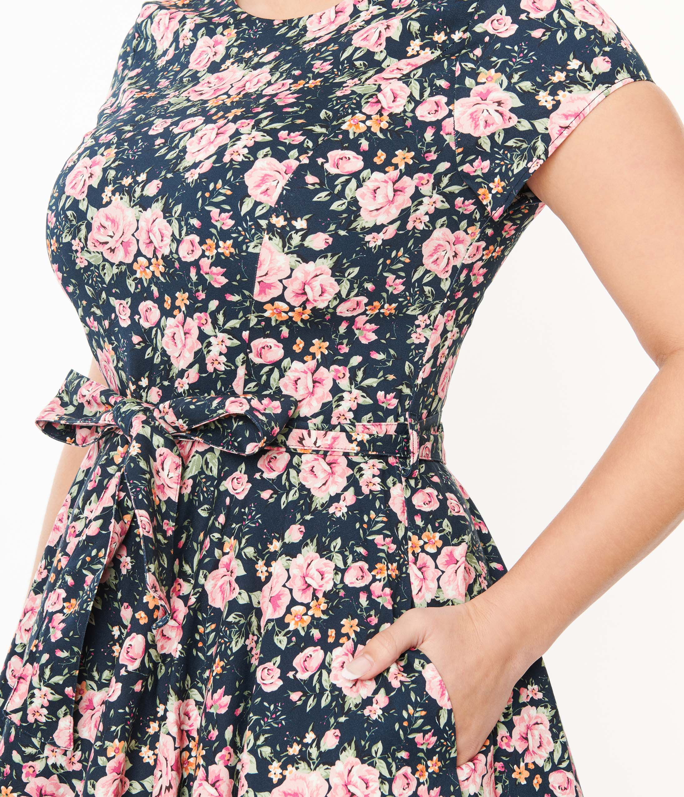  Black & Pink Floral Cleo Swing Dress