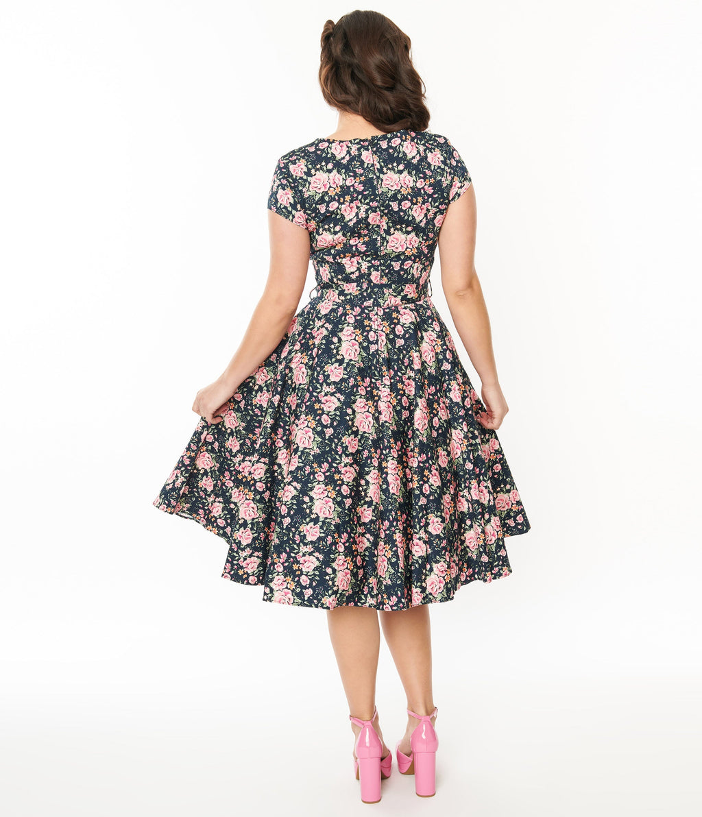  Black & Pink Floral Cleo Swing Dress