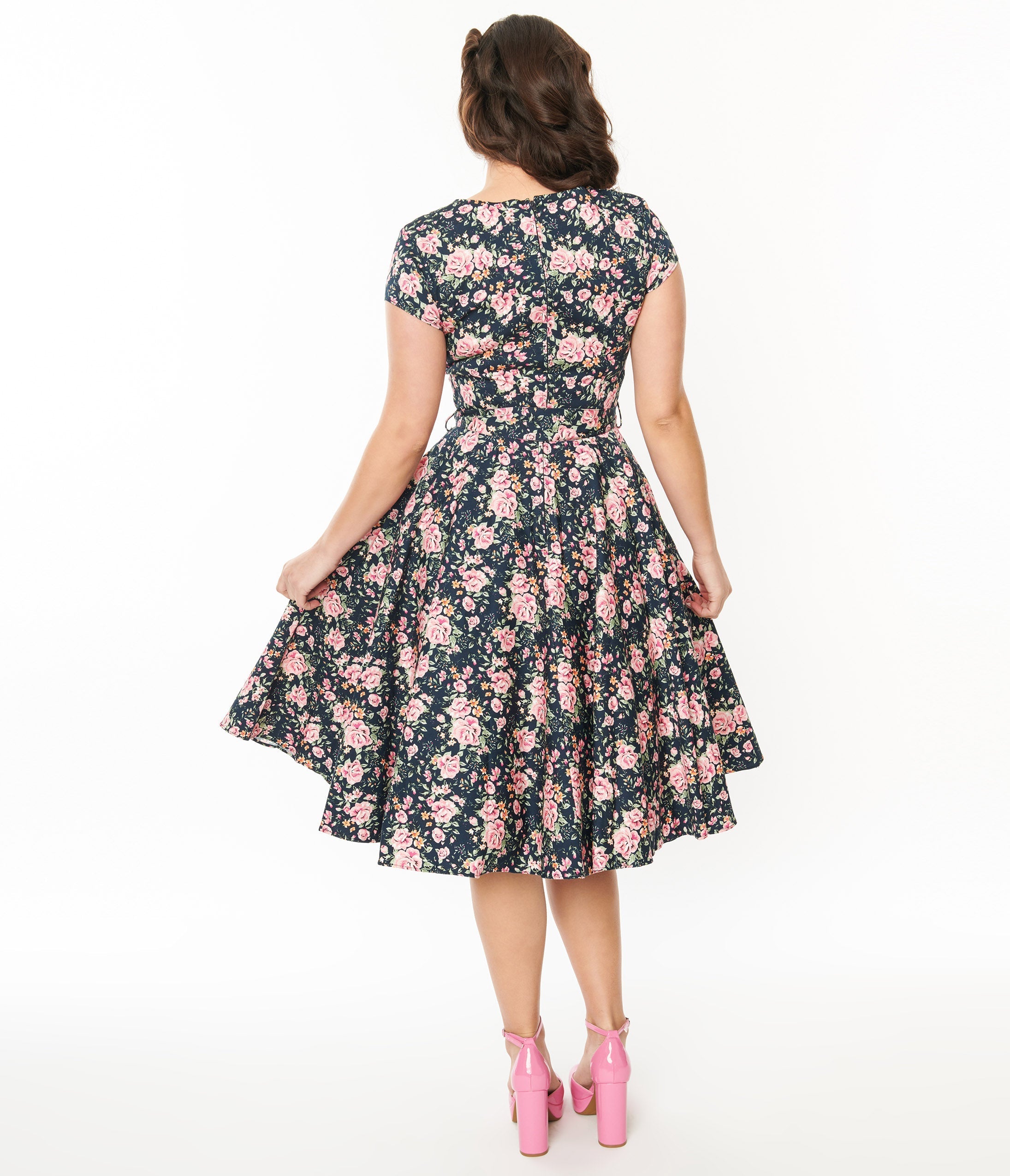  Black & Pink Floral Cleo Swing Dress