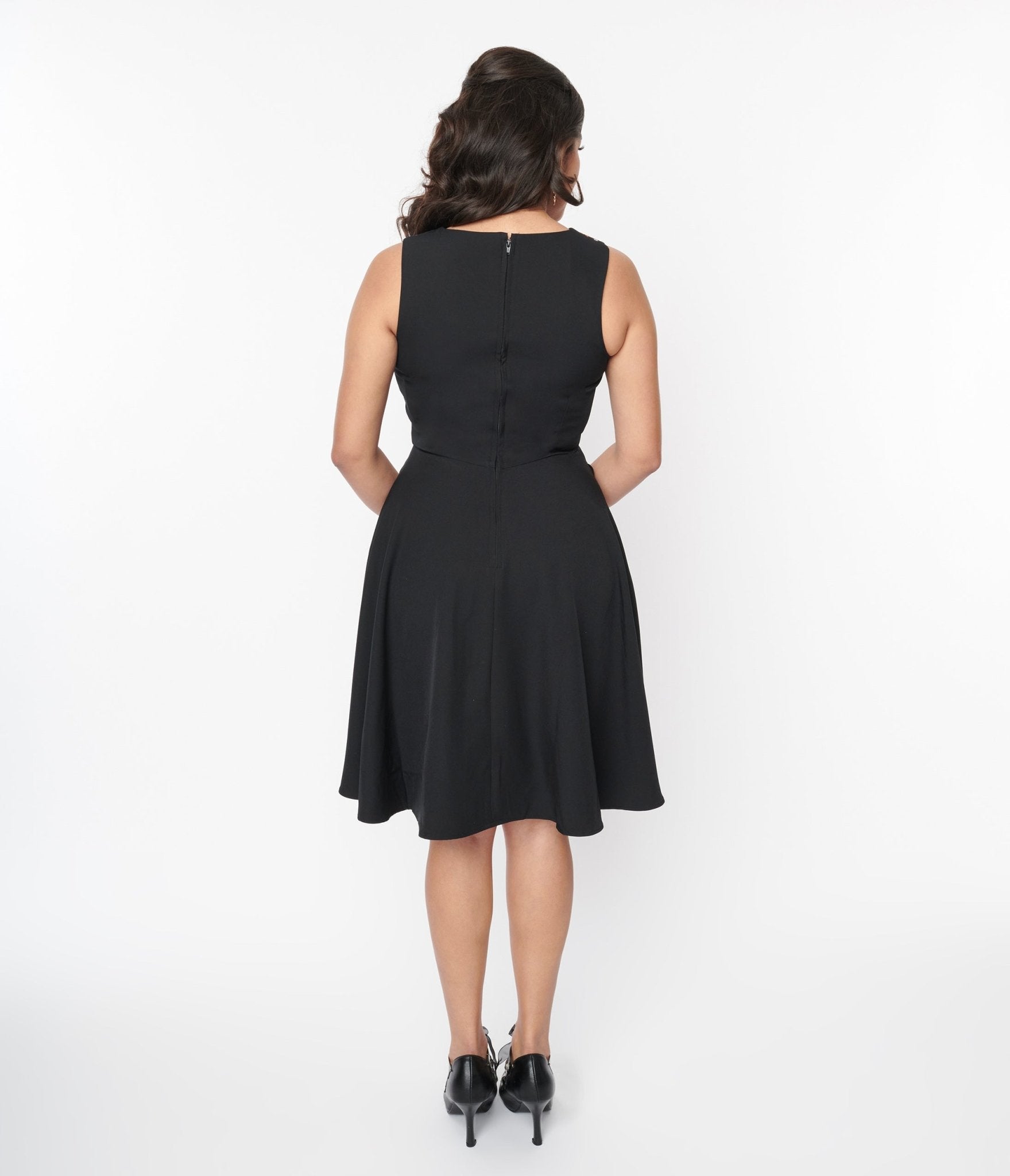  Black & Pumpkin Embroidered Flare Dress